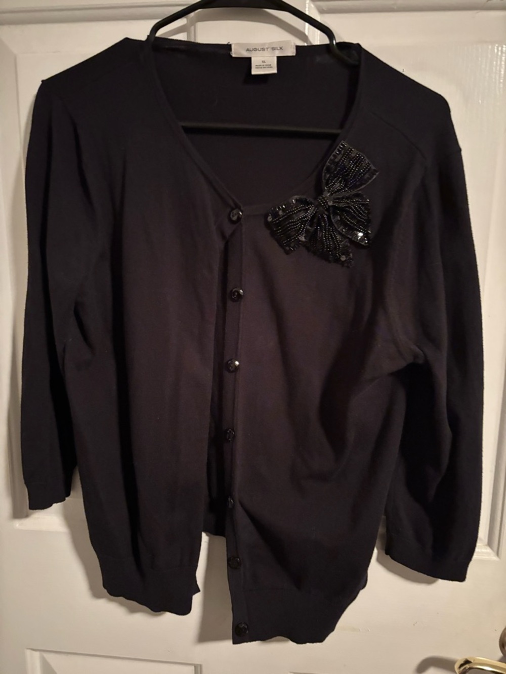 August Silk Black Beaded Bow Cardigan